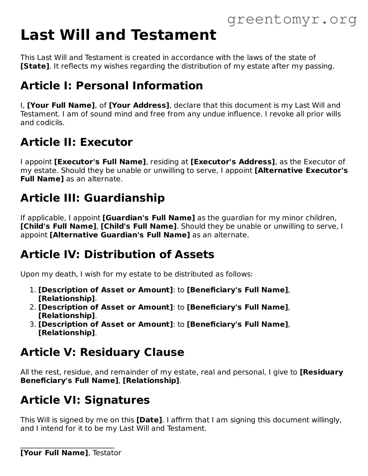Valid Last Will and Testament Forms ≡ Fillable Template
