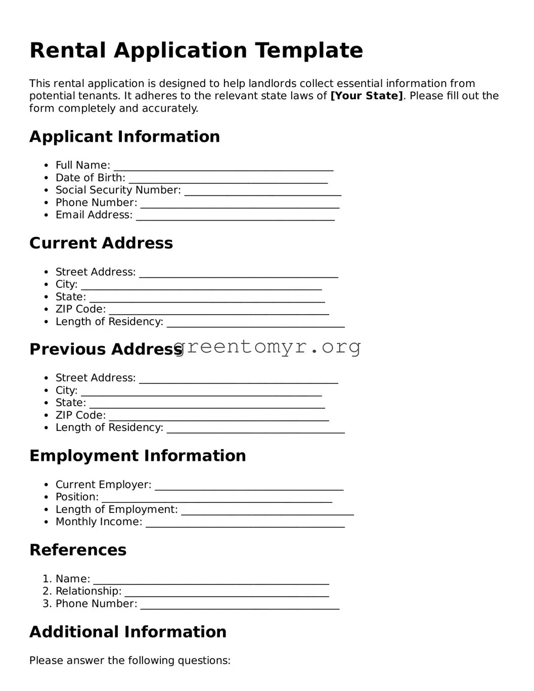 Valid Rental Application Forms ≡ Fillable Template