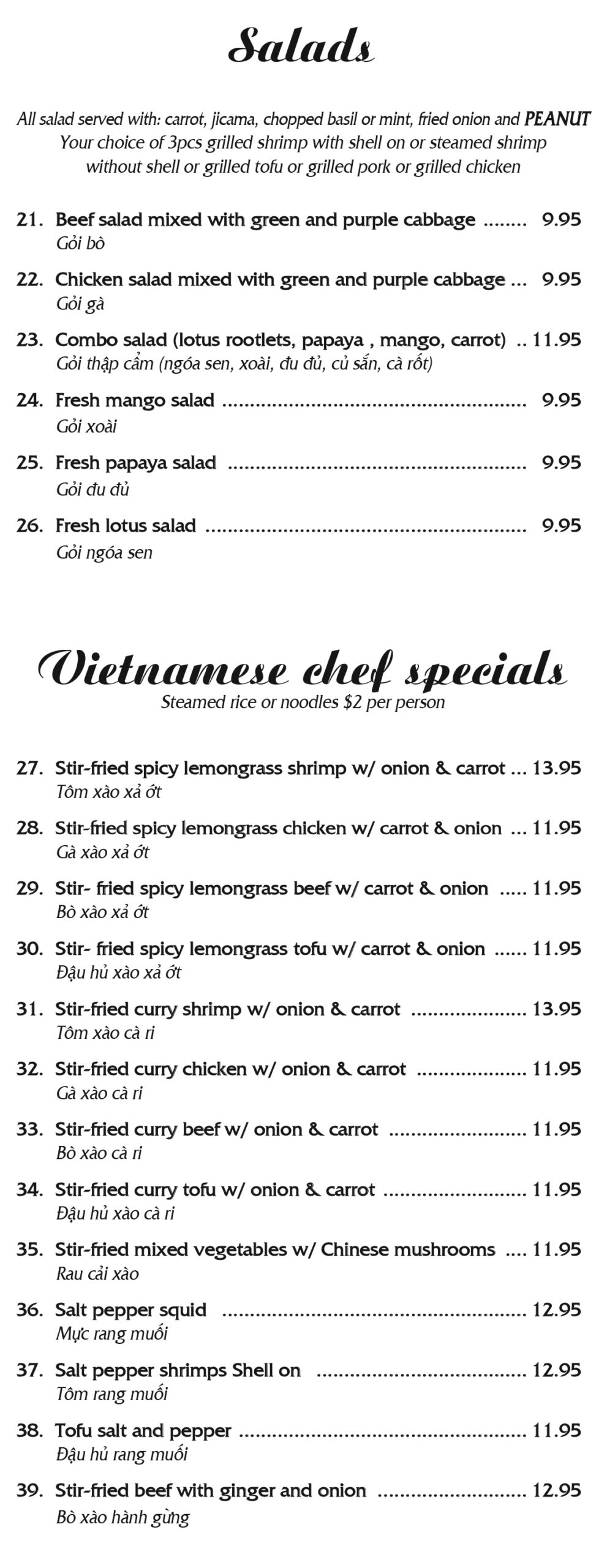 Vietnamese Menu