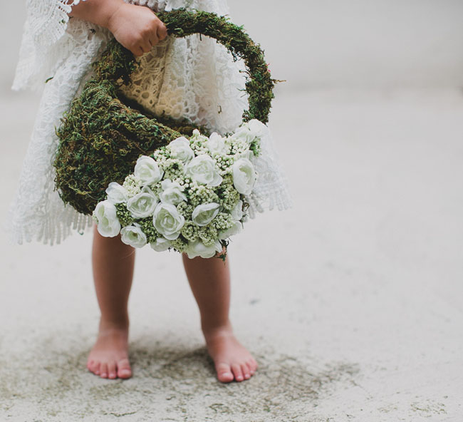DIY Flower Girl Basket with Moss and Silk Flowers Green Wedding Shoes