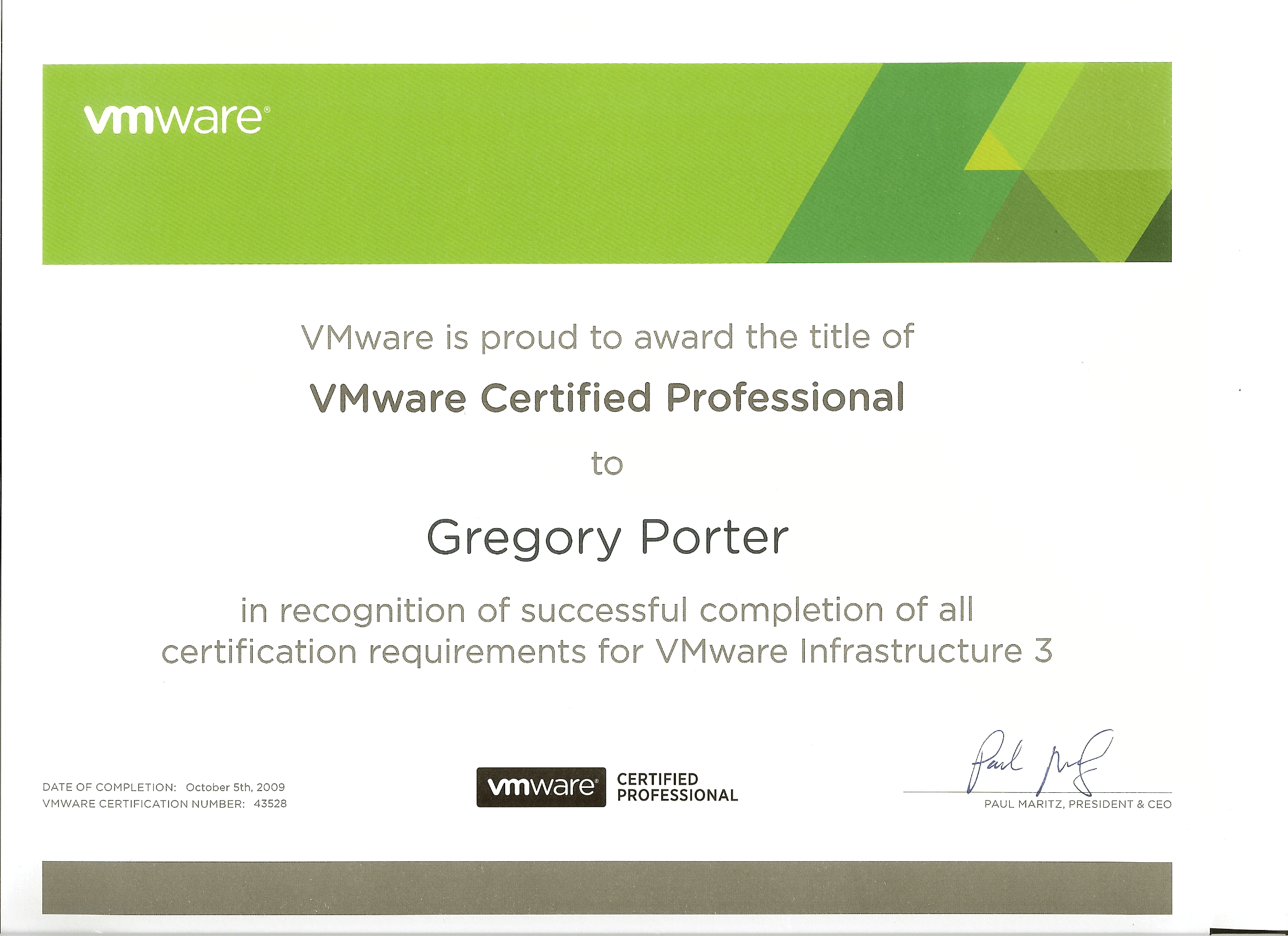 I’m VMware Certified on VI3!