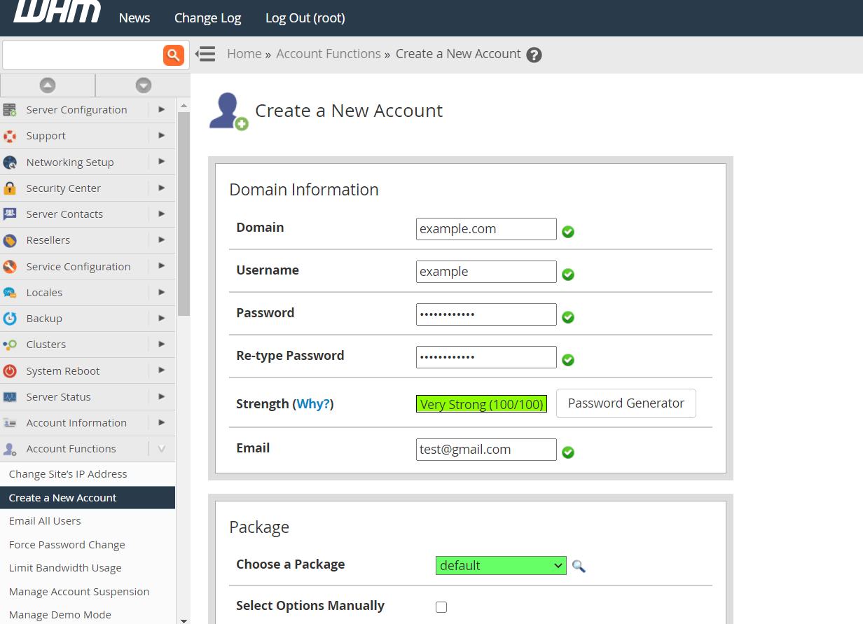How to create an account in WHM/Cpanel Grepitout