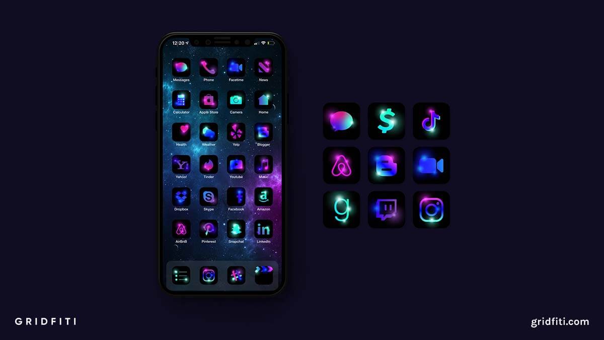 17 Neon App Icon Packs for iOS 17 (iPhone & iPad) Gridfiti
