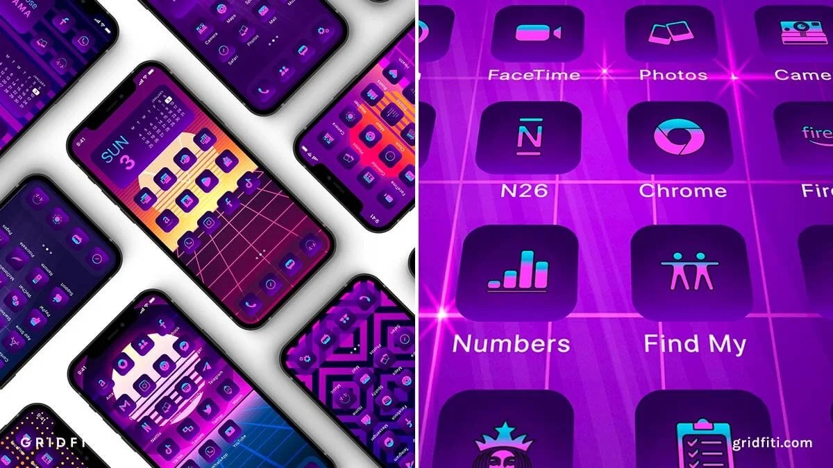17 Neon App Icon Packs for iOS 17 (iPhone & iPad) Gridfiti