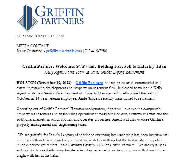 SVP while Bidding Farewell to Industry Titan Griffin Partners