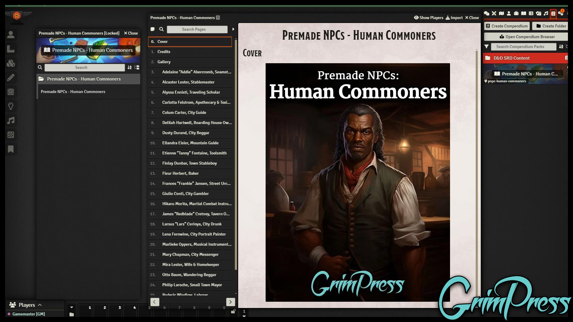 Premade NPCs Human Commoners Foundry Virtual Tabletop