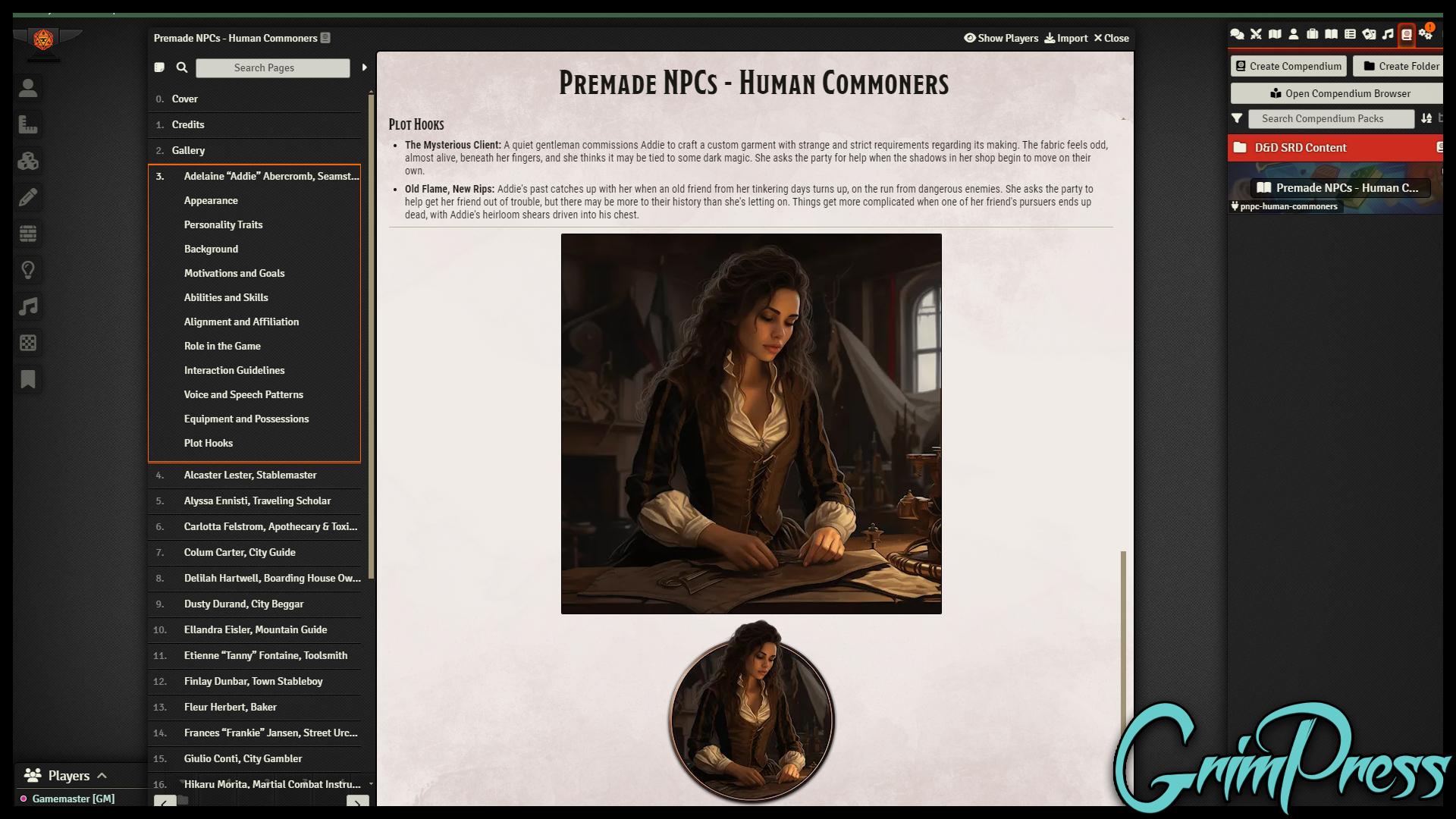 Premade NPCs Human Commoners Foundry Virtual Tabletop