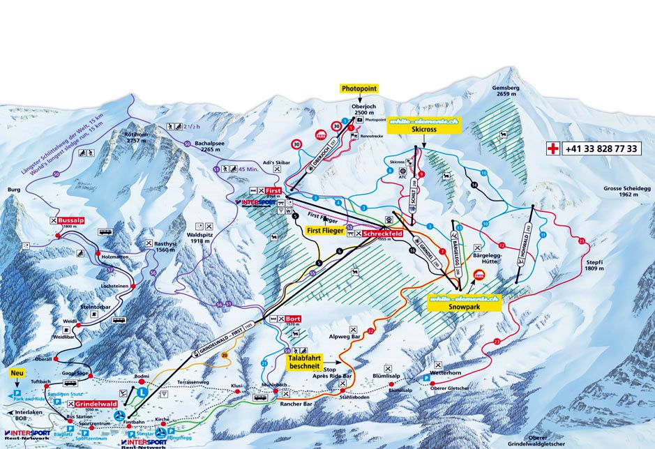 Karten der Skigebiete Kleine ScheideggMännlichen und GrindelwaldFirst
