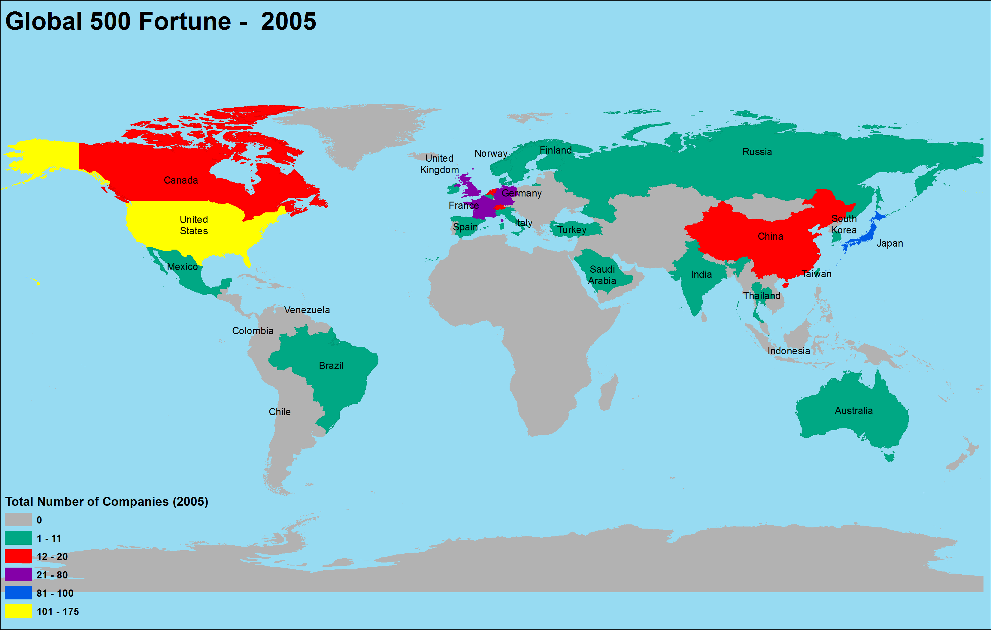 10 Years Data, Map and Charts of Global Fortune 500 Companies