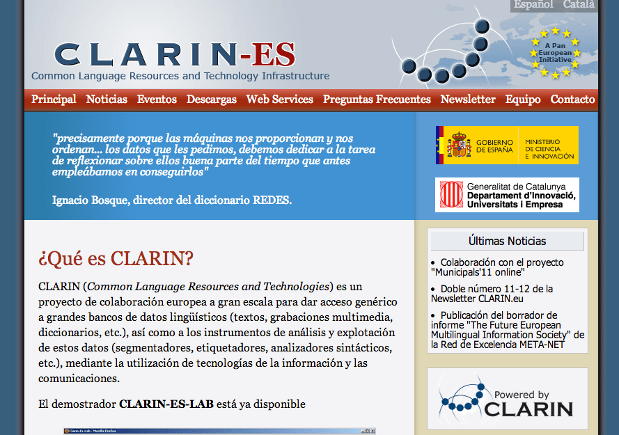 CLARINES Language Resources and Technology Infraestructure