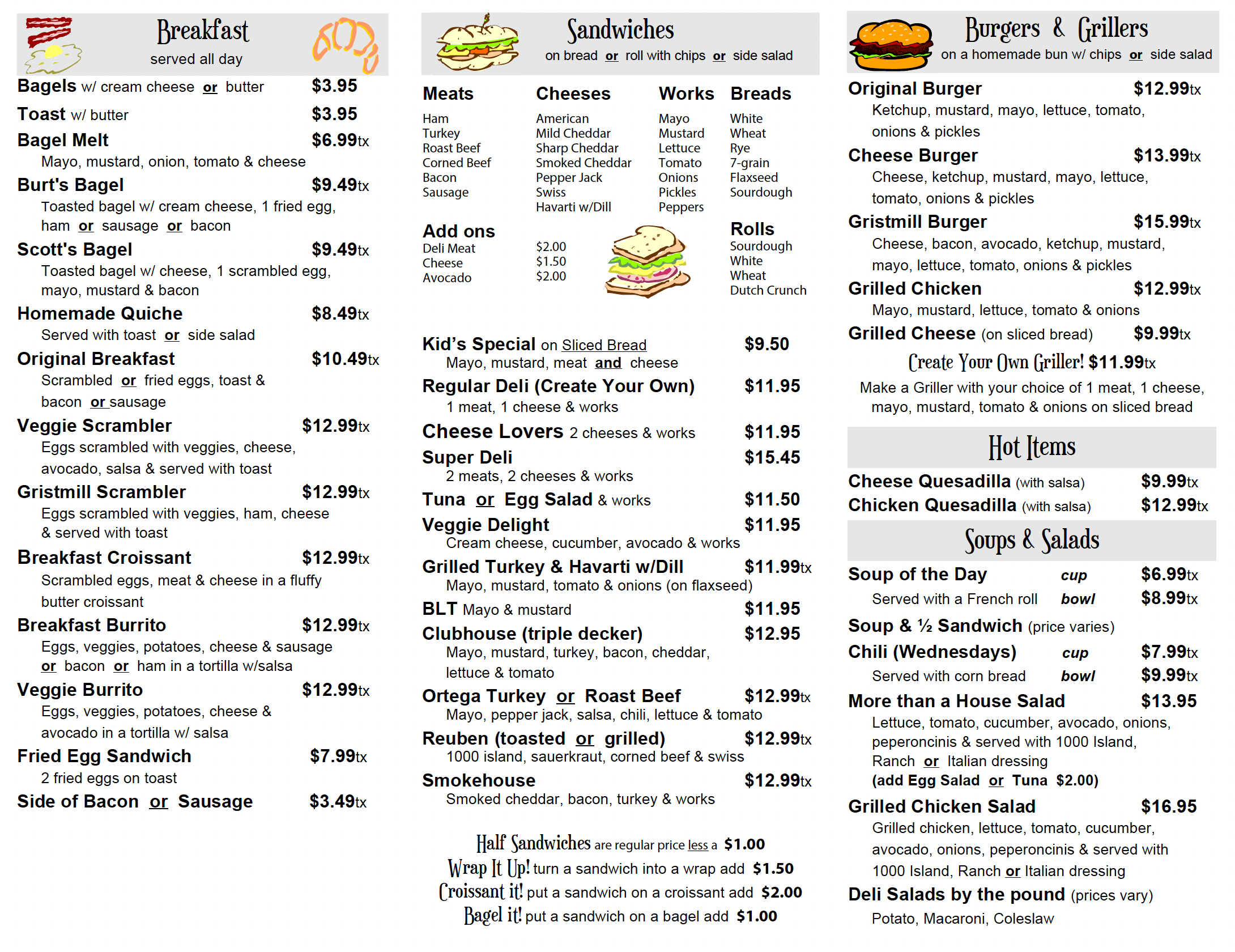 Gristmill Bakery and Deli Daily Menu and Daily Specials