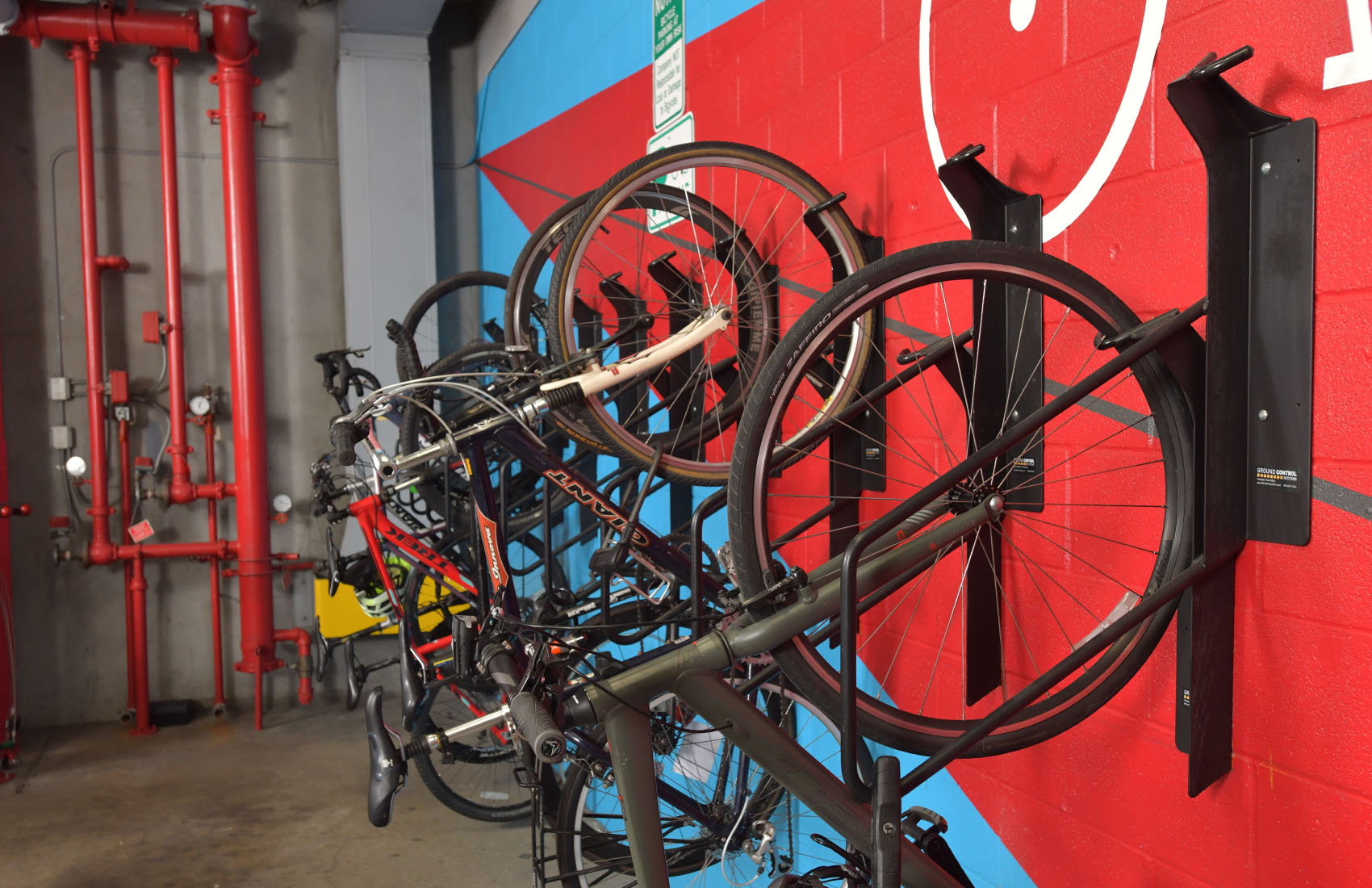 Secure Offset® VR2 Vertical Bike Parking Racks Ground Control Systems