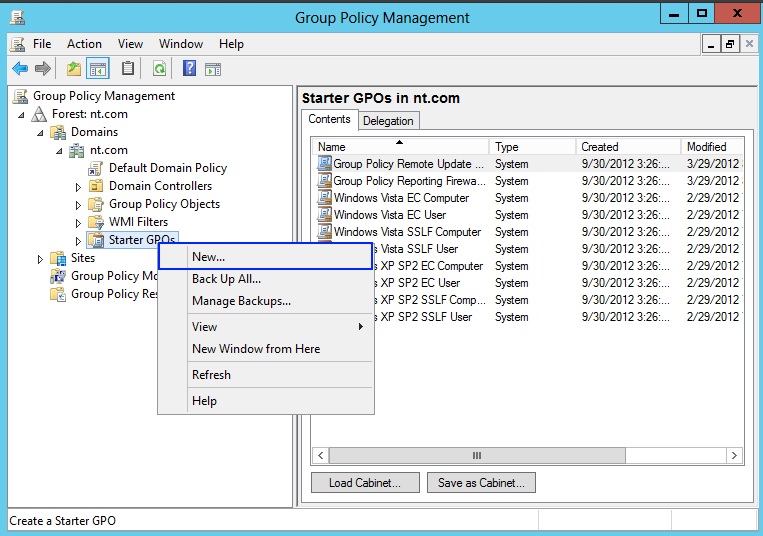 Server 2012 Starter GPOs ( Starter Group policy objects) Group Policy
