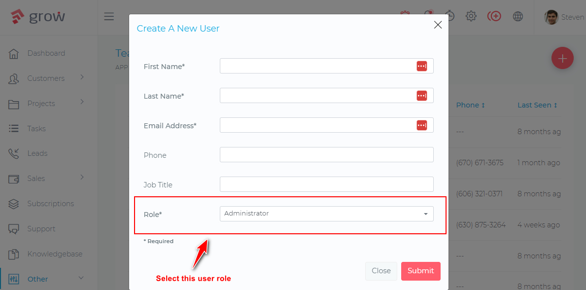 Admin Users – Grow CRM – A Self Hosted CRM & Project Management Software