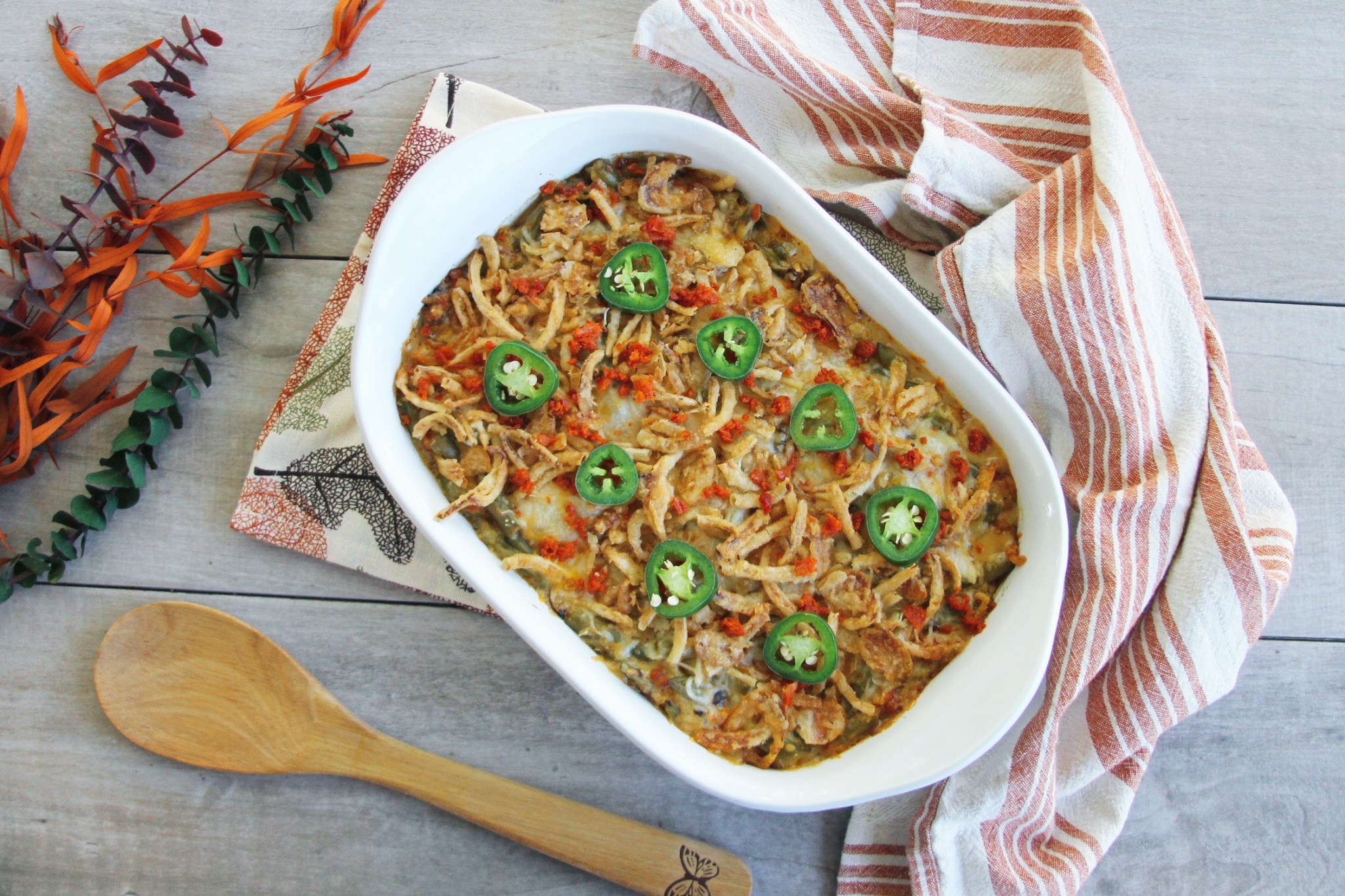 Spicy And Cheesy Chorizo Green Bean Casserole