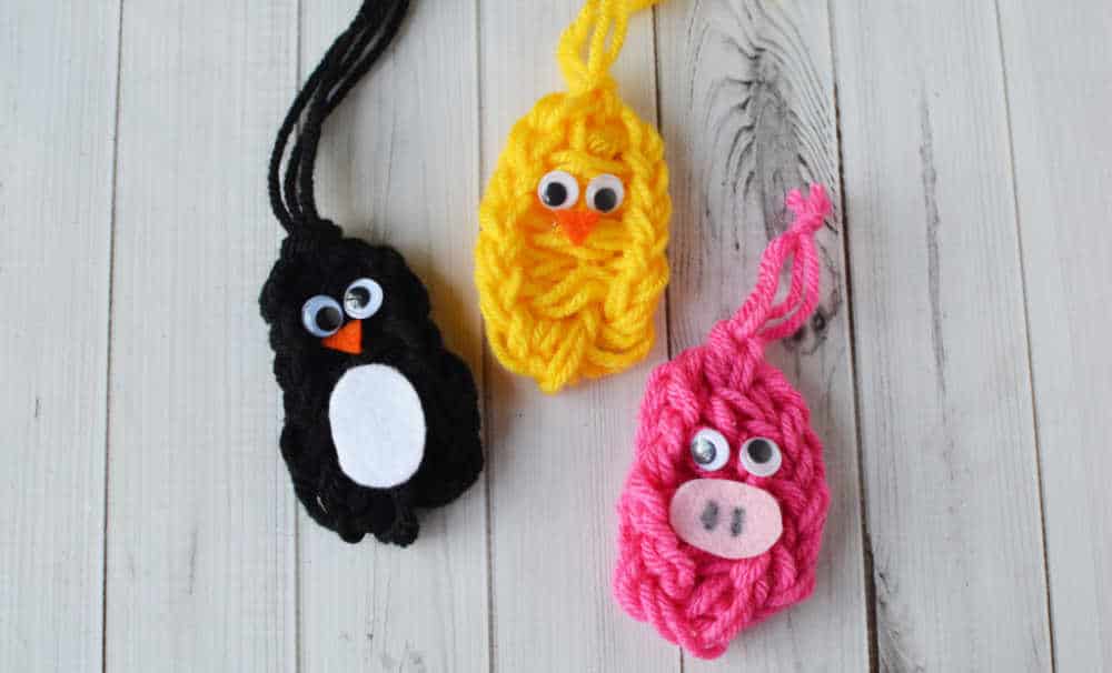 Fun Finger Knitting Patterns for Kids Butterfly, Penguin, Pig and Chick