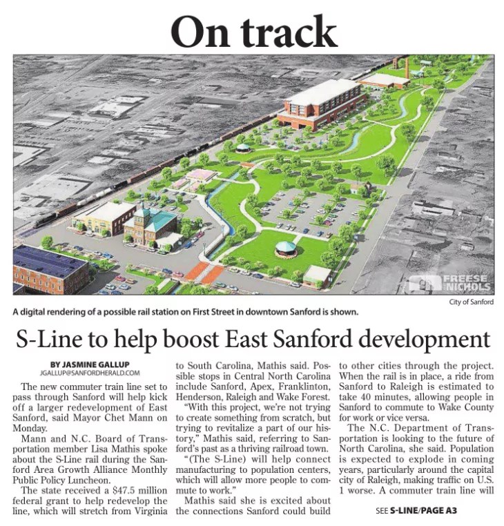 On Track SLine to help boost East Sanford development Sanford Area