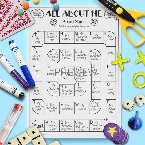 All About Me Board Game Fun ESL Worksheet For Kids