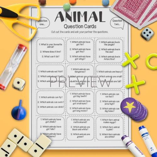 Animals Question Cards Fun ESL Worksheet For Children