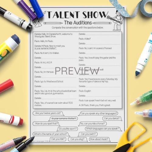 Talent Show Activity Fun ESL Worksheet For Kids