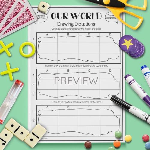Our World Drawing Dictation Game ESL Worksheet For Kids