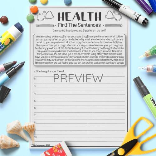 Health Find The Sentences Fun ESL Worksheet For Kids