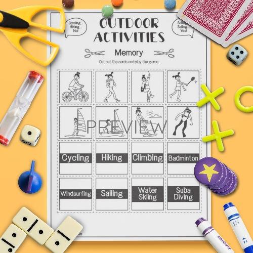 Outdoor Activities Memory Game ESL Worksheet For Kids