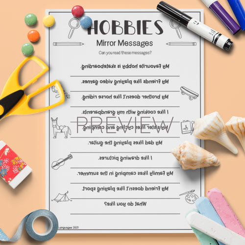 Hobbies Mirror Messages Activity ESL Worksheet For Kids