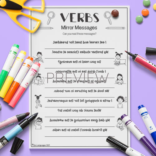 Verbs Mirror Messages Activity ESL Worksheet For Kids