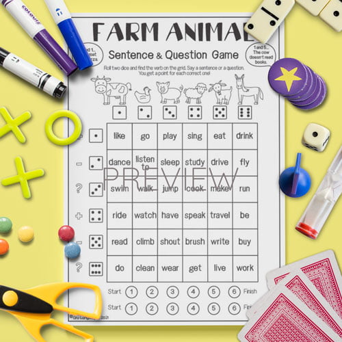 Farm Animals Sentence & Question Game ESL Worksheet