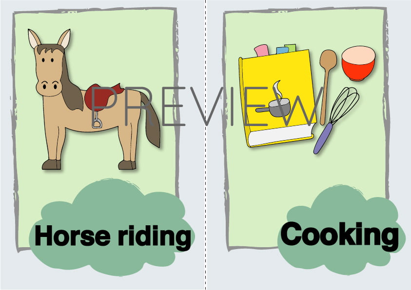 Horse Riding and Cooking Flashcard Gru Languages