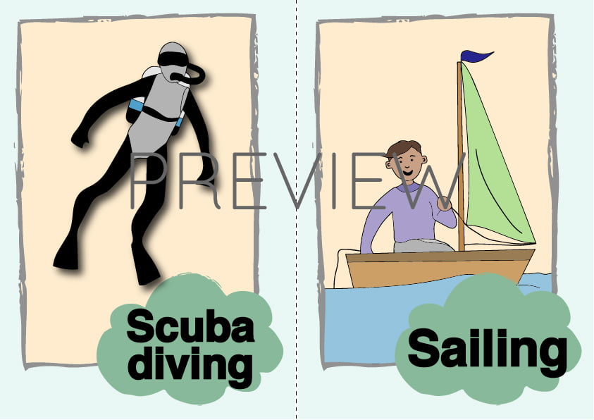 Scuba Diving and Sailing Flashcard Gru Languages