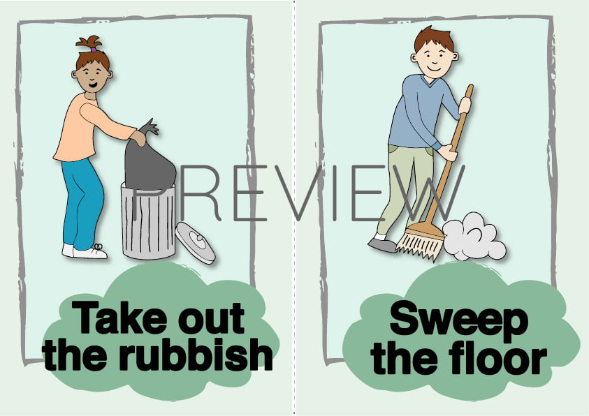 Take Out The Rubbish & Sweep Flashcard Gru Languages