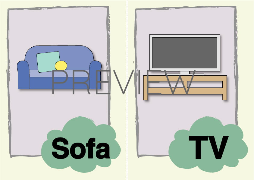 Sofa and TV Flashcard Gru Languages