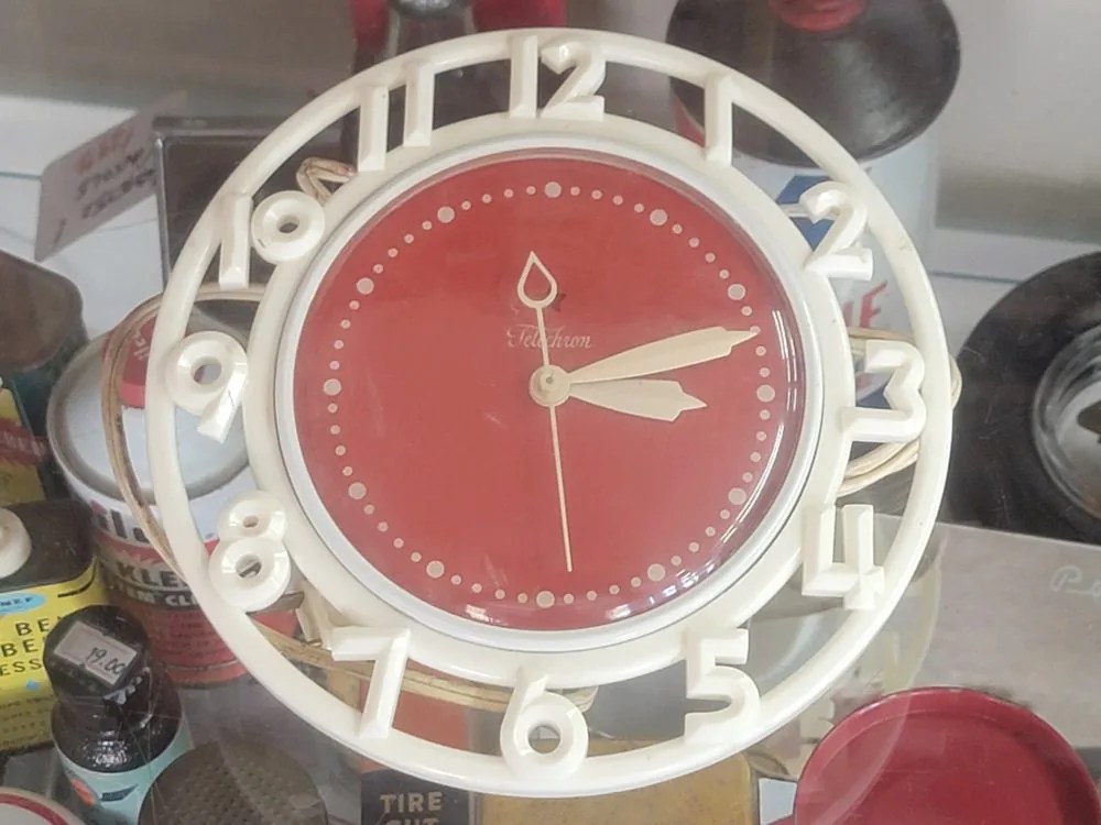 Telechron Red & White Electric Wall Clock Vintage Ford Parts, Music