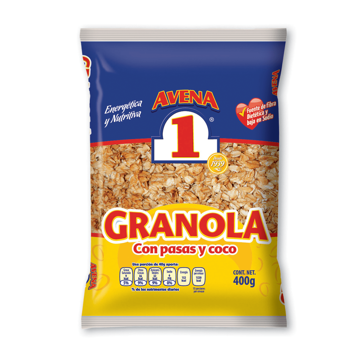 Granola N1 con Pasas y Coco Bolsa de 400g Grupo vida