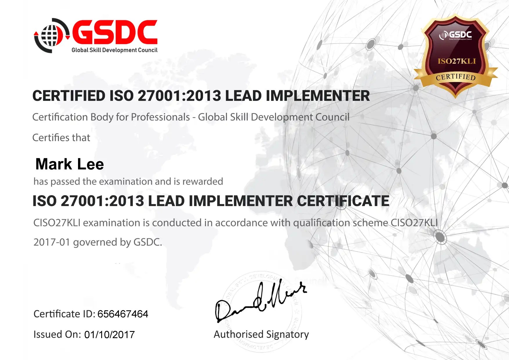 ISO 27001 Lead Implementer Certification ISO 270012022 LI GSDC