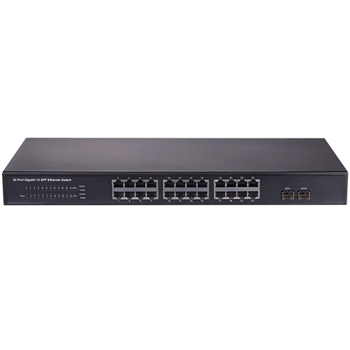 BDCOM S1524C Unmanaged Gigabit Switch 24 port 2 SFP 120v AC Power Input Front