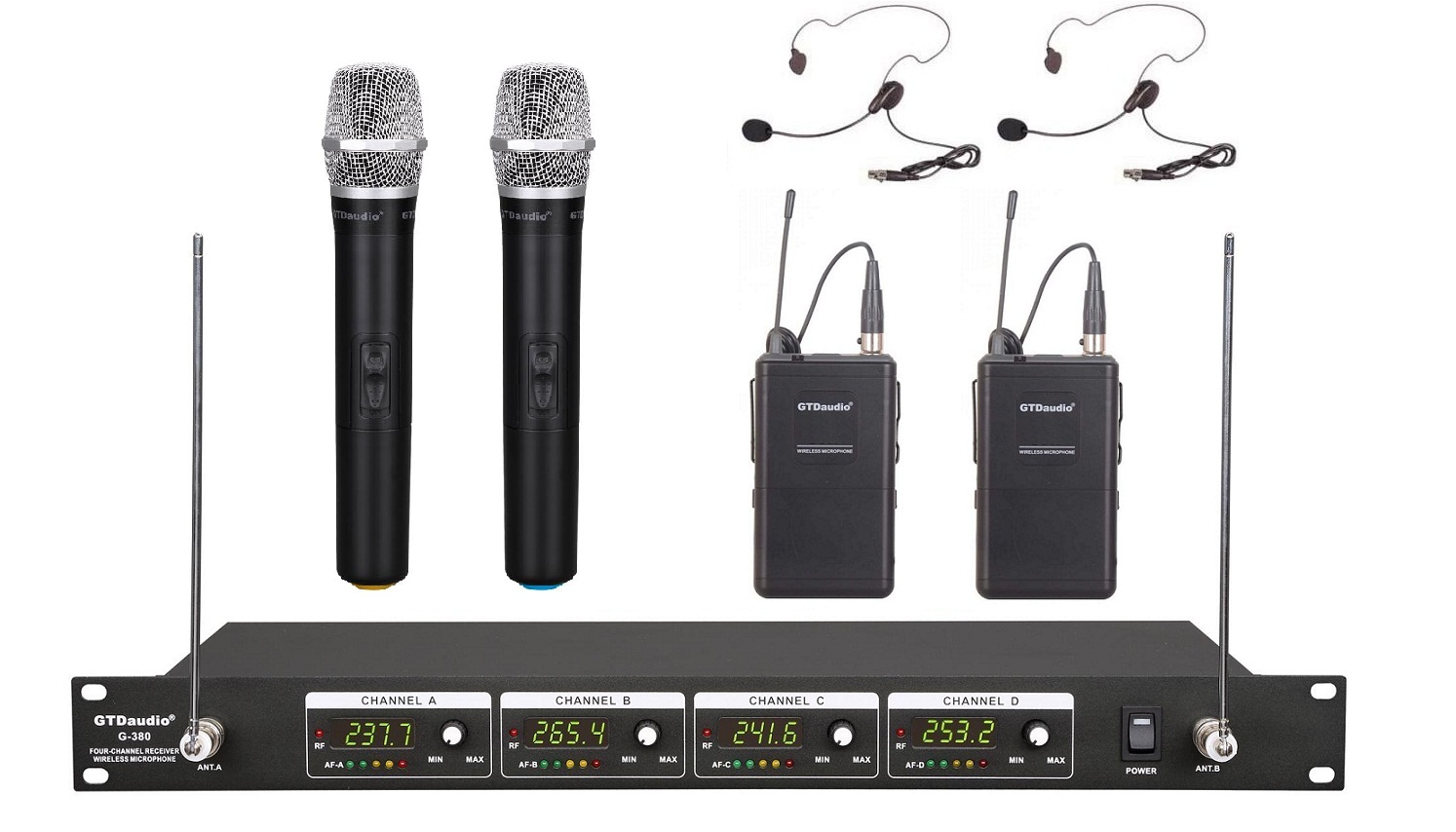 G380HL GTD Audio 4 Channel VHF Handheld Wireless Microphone GTD Audio