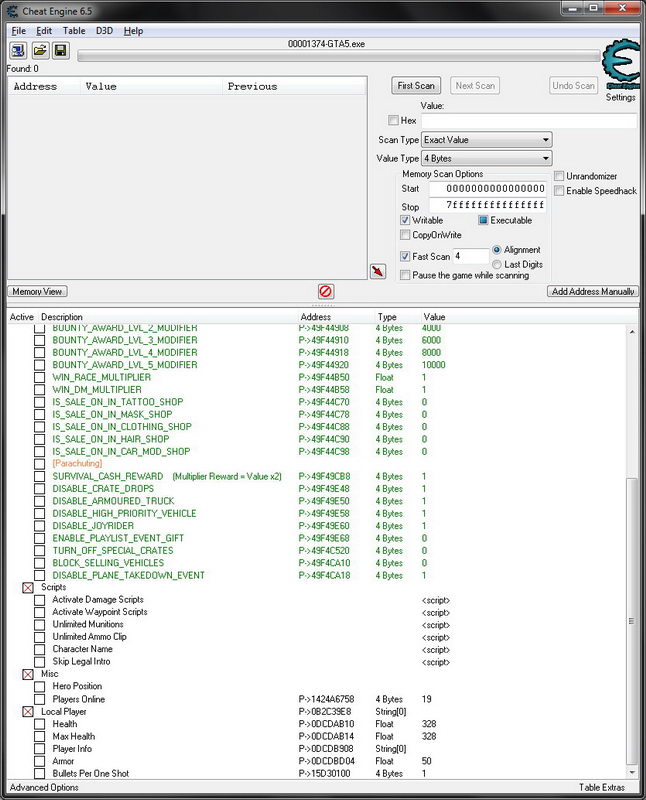 Grand Theft Auto 5 (GTA V): Cheat-Mode (1.34 Cheat Engine Table