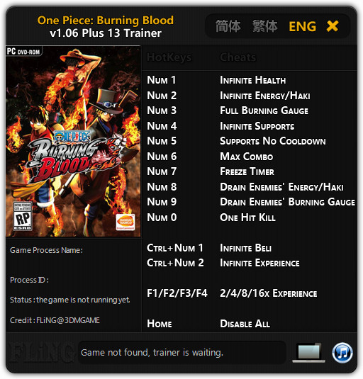 One Piece Burning Blood Trainer +13 v1.06 {FLiNG} Download GTrainers
