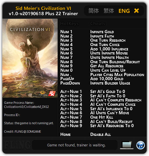 Sid Meier's Civilization 6 Trainer +22 v1.0v20190618 {FLiNG