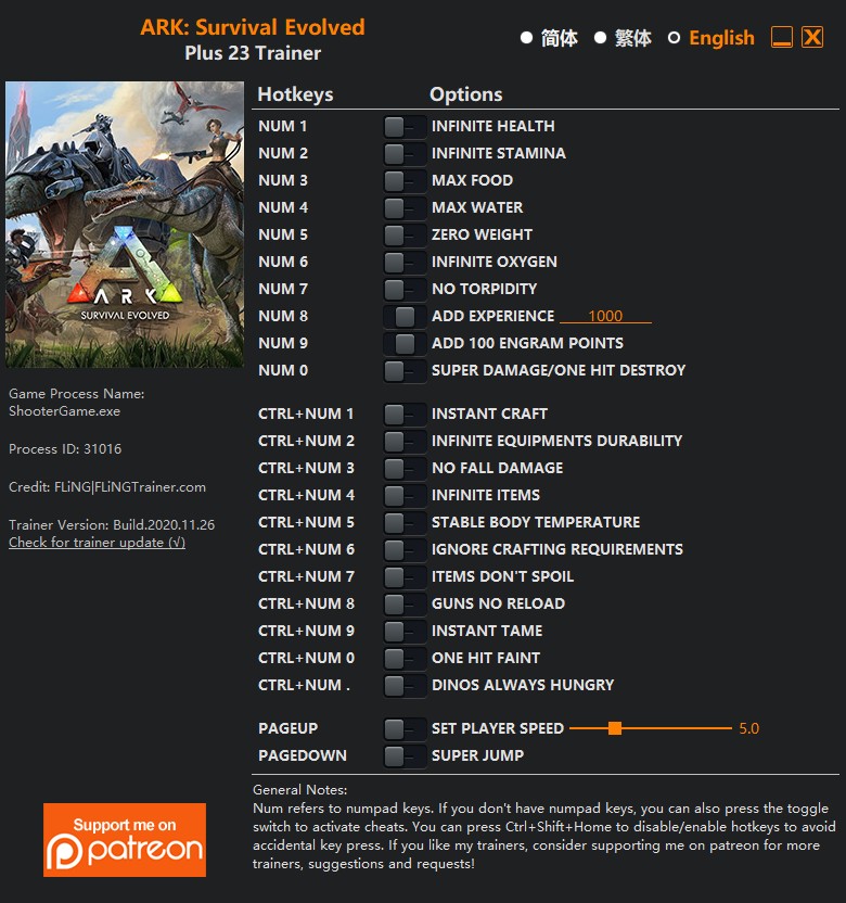 ARK Survival Evolved Trainer +23 v1.0v318.* {FLiNG} Download GTrainers