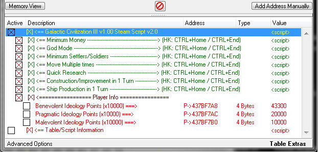 Galactic Civilizations 3 Table for Cheat Engine 6.6. [1.9.0.0 (Steam/GOG)] Update 03.01.2017
