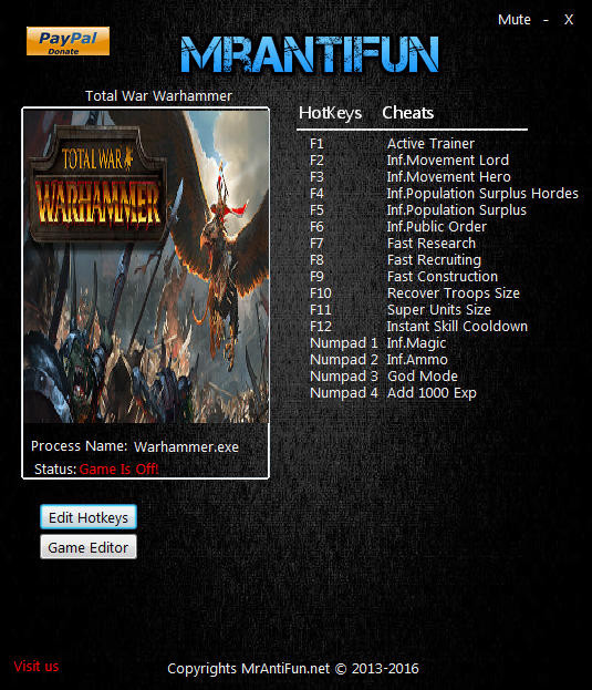 Total War Warhammer Trainer (+17) [1.6.0 Build 14562] {MrAntiFun