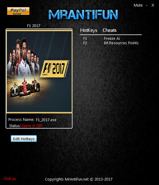 F1 2017 Trainer +2 v1.05 {MrAntiFun} Download GTrainers