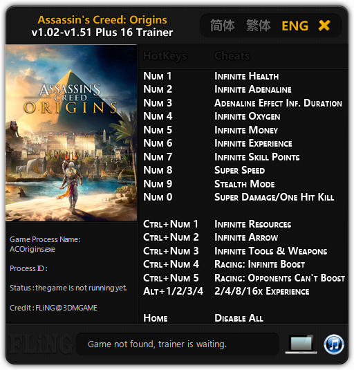 Assassin's Creed Origins Trainer +16 v1.51 {FLiNG} Download
