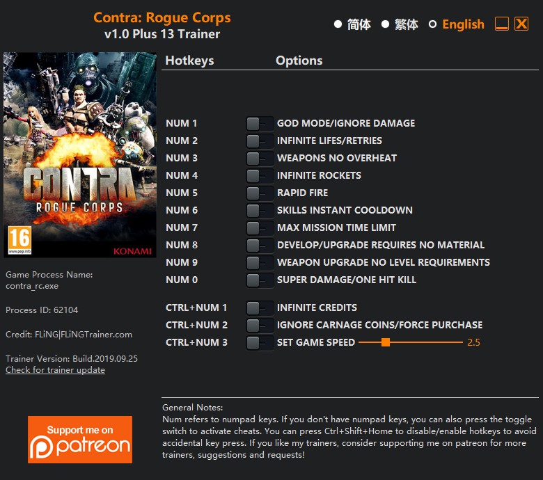 Contra Rogue Corps Trainer +13 v1.0 {FLiNG} Download GTrainers