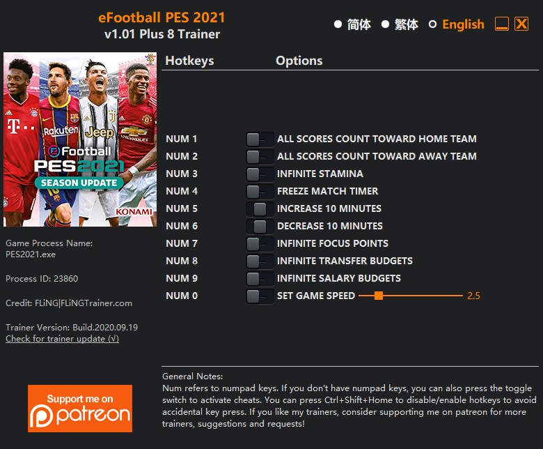 eFootball PES 2021 Trainer +8 v1.01 {FLiNG} Download GTrainers