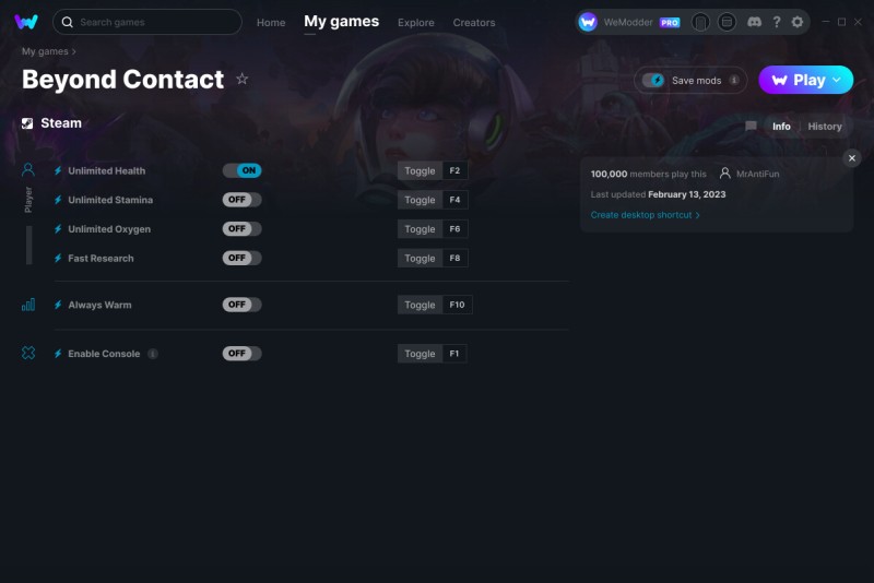 Beyond Contact: Trainer +6 v14.02.2023 {MrAntiFun / WeMod}
